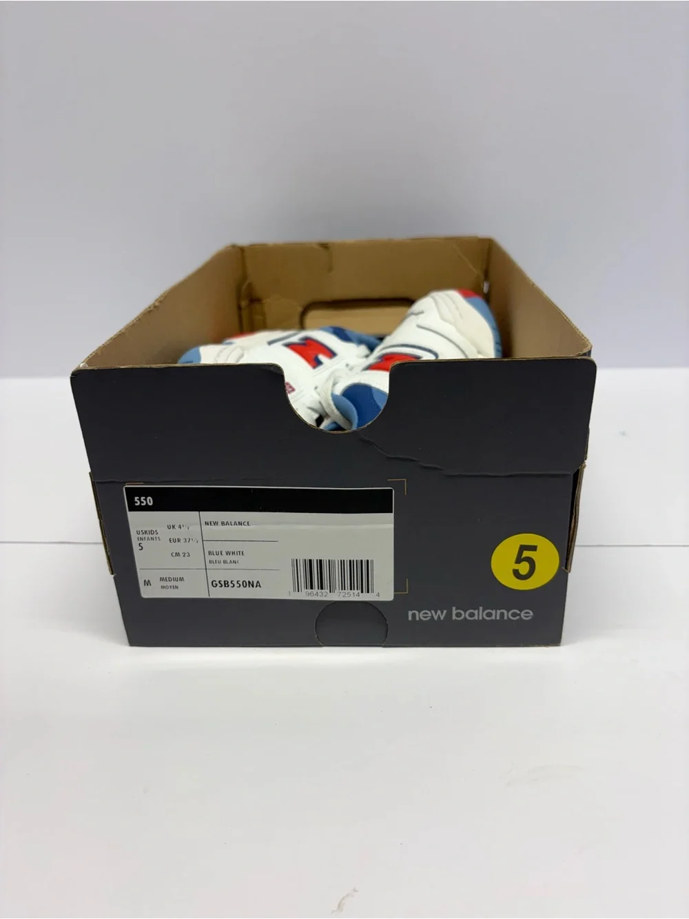 New Balance Kids White Sneakers with Blue and Red Accents / no original box /